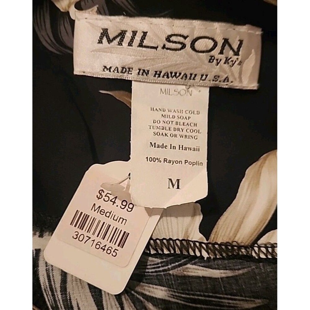 NWT Milson By Ky's Hawaiian Dress Med Maxi Floral Black White Sleevless USA Made - Picture 6 of 8